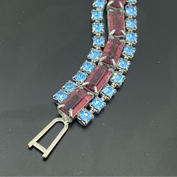 Vintage Unsigned Pave Topaz & Amethyst Rhinestones 7” Bracelet 18g. - Picture 9 of 16